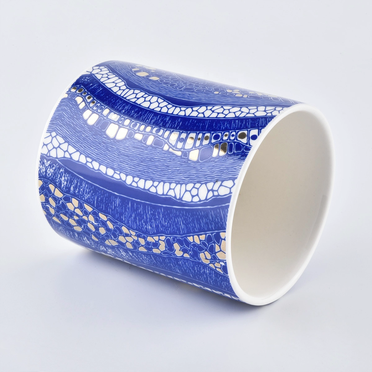 Wholesales empty decorative cylinder blue ceramic candle holders 10 oz 12 oz