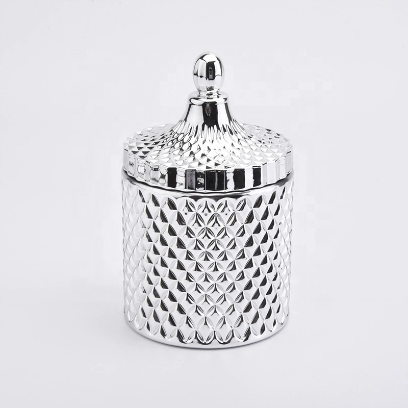 Silver Electroplated Glass Candle Jar With Lids
