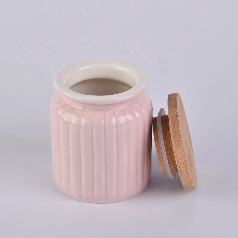 300ml Pink Ceramic Candle Jars With Bamboo Lids