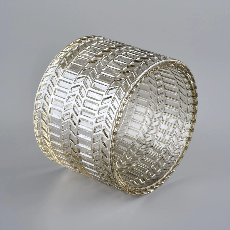Wholesale luxury embossed glass candle jar with lid