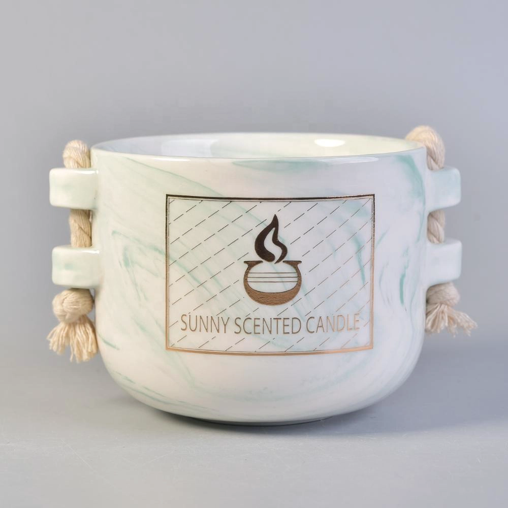 10oz Sunny scented empty ceramic candle holders with hemp rope