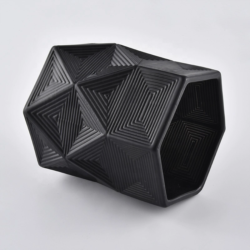Hexagon luxury geometric black custom glass candle jar