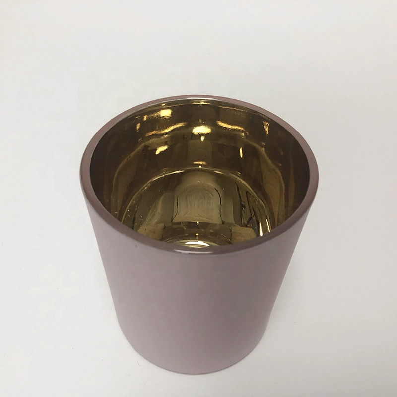 8oz 10oz Matte Pink Glass Candle Holders With Gold Plating Inside