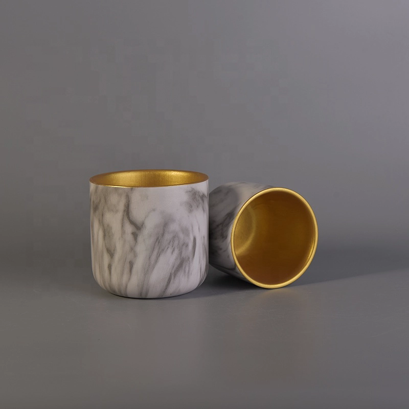400ml Water Transfer Ceramic Candle Vessel With Gold Plating