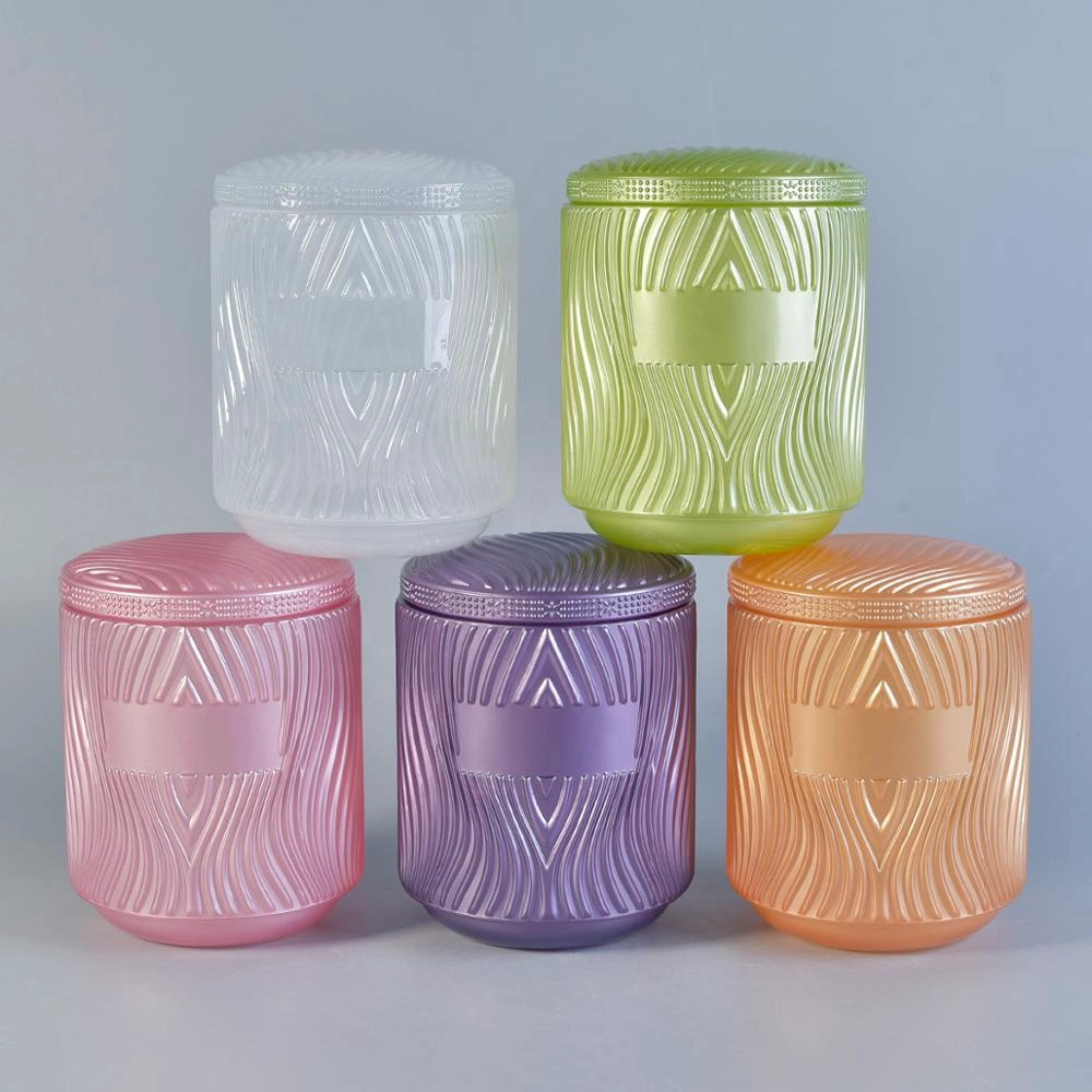 Sunny river design blue Luxury glass candle jars with glass lid