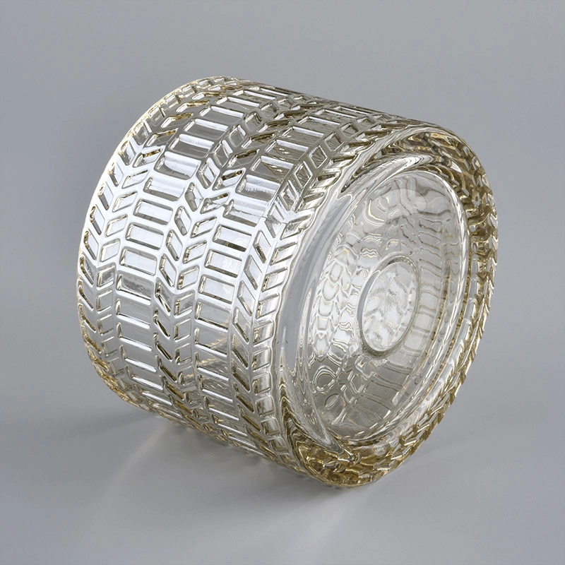 Wholesale luxury embossed glass candle jar with lid
