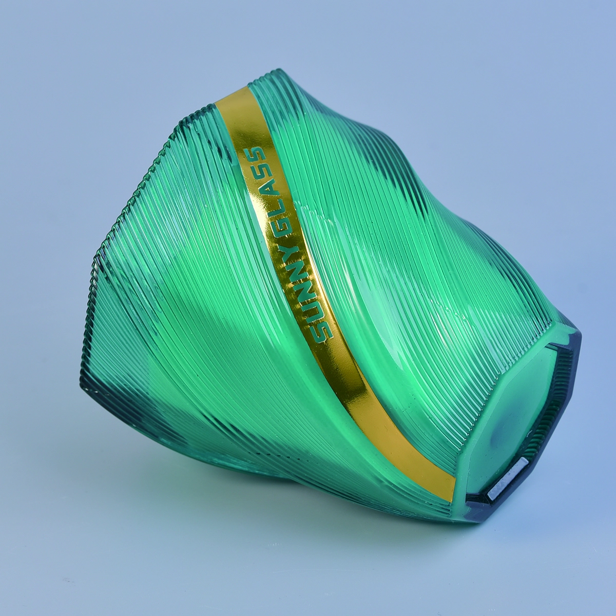Hot sales tealight geo cut glass candle jar in bulk
