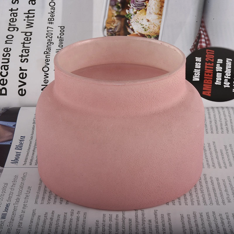 Wholesales custom pink frosted glass candle vessel home decoration