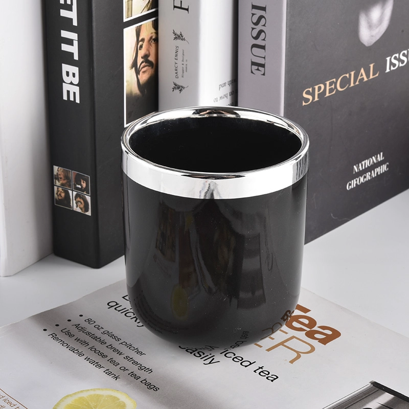 Black Ceramic Candle Jars With Silver Rim