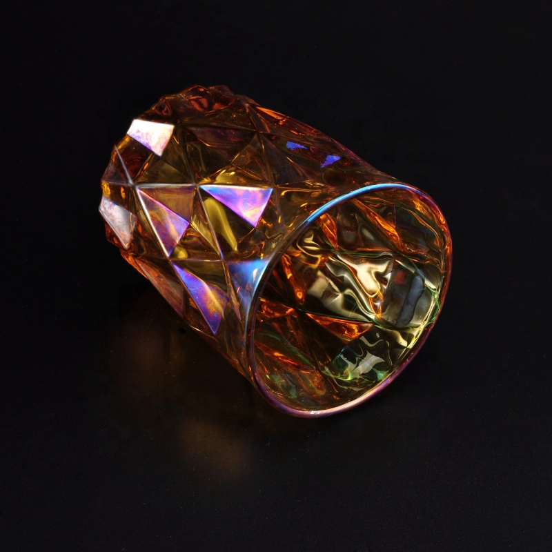 Luxury geometric iridescent tealight glass candle holder 8oz 10oz