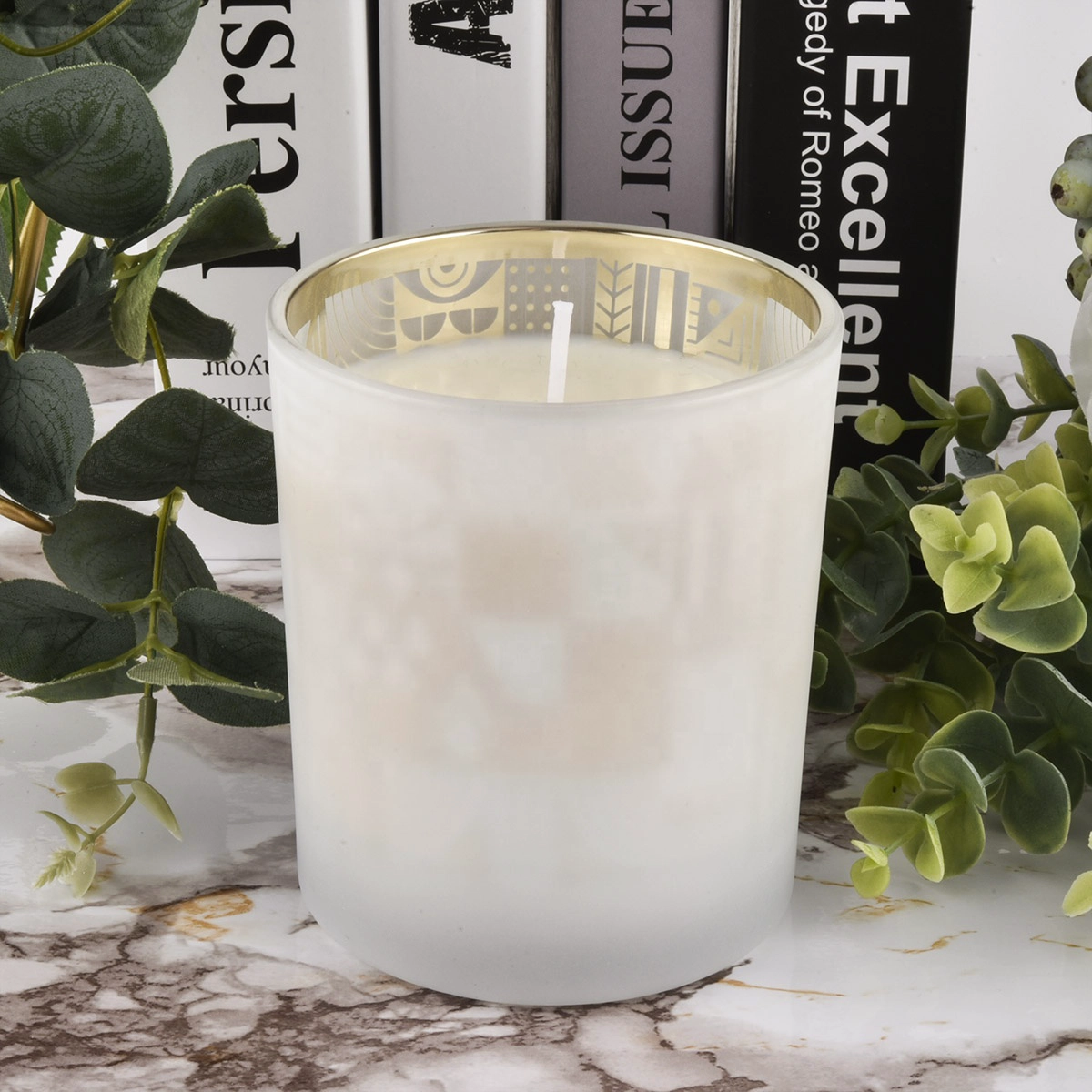 10 oz 12 oz empty white frosted glass candle vessel wedding decoration