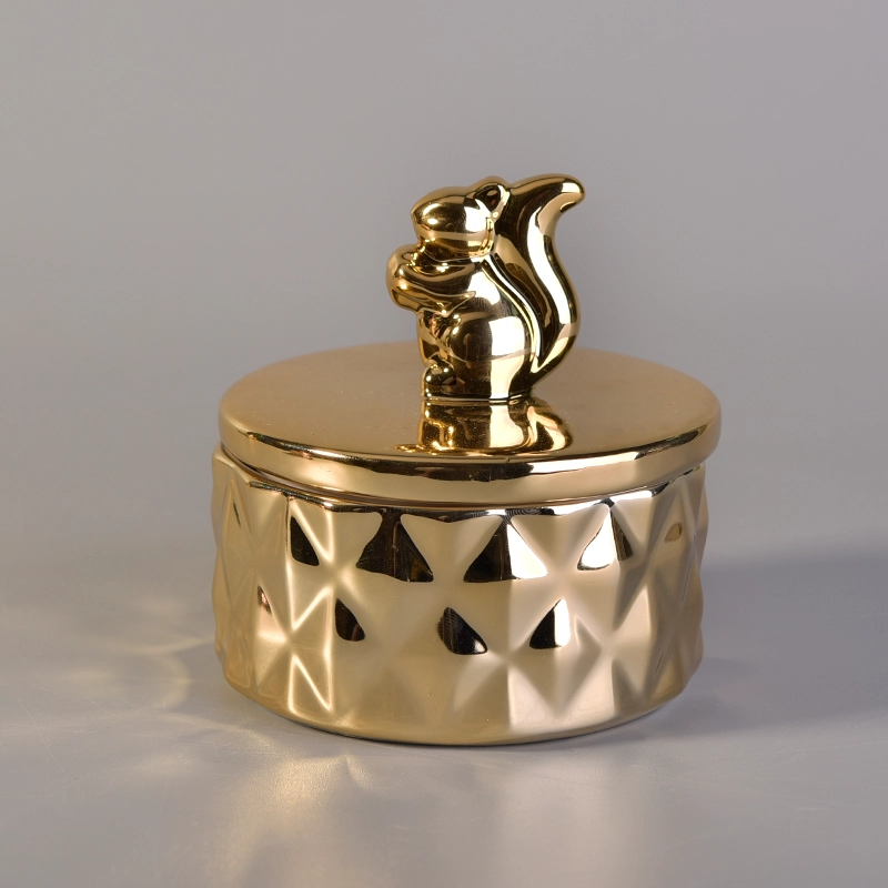 Gold Ceramic Candle Vessels With Animal Lid