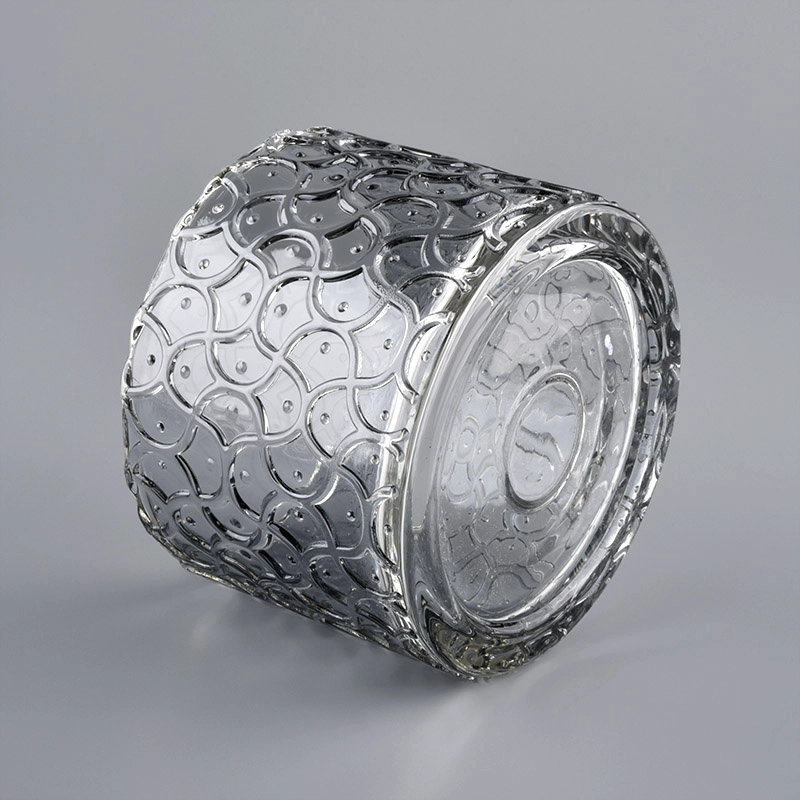 250ml Embossed Glass Candle Jar With Lids