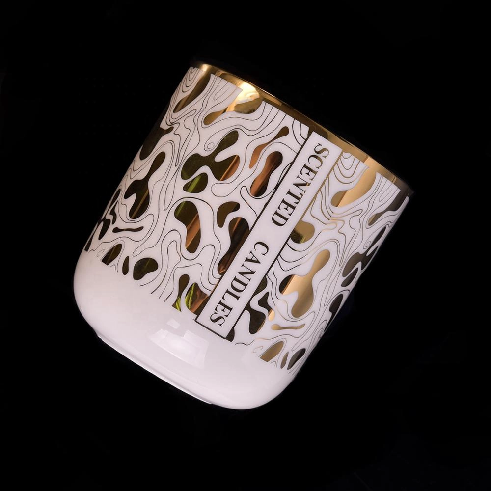 10oz 20oz Home decorating plated table gold candle ceramic holders