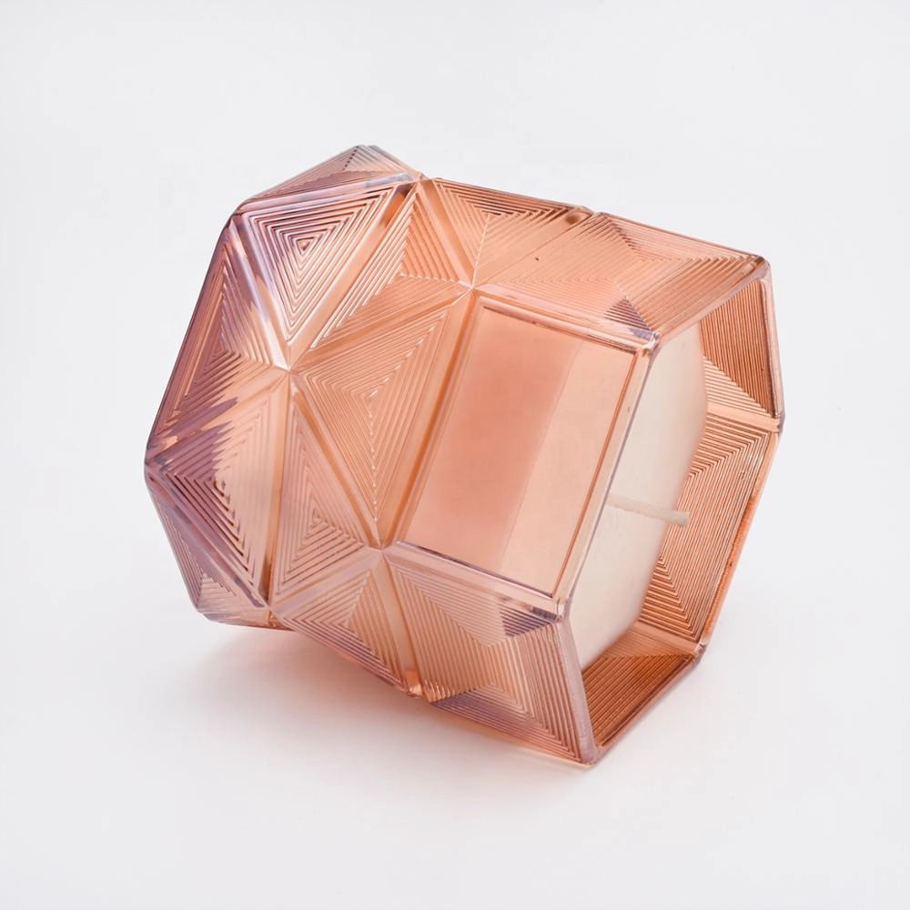 Luxury amber Hexagon decorative candle glass holder container