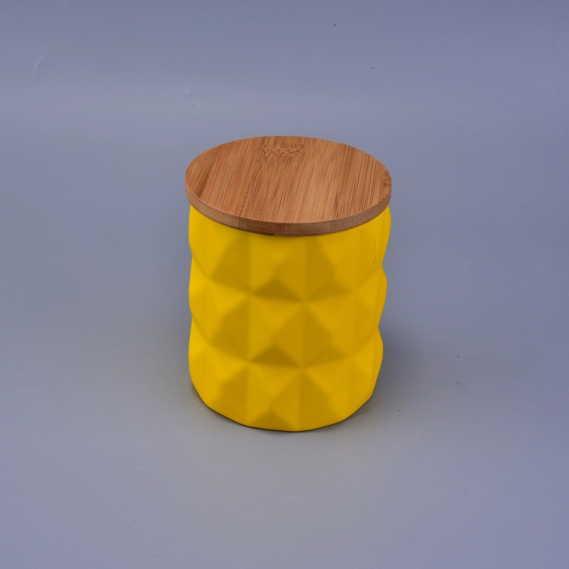 Hot sale custom color ceramic candle jar with bamboo lids