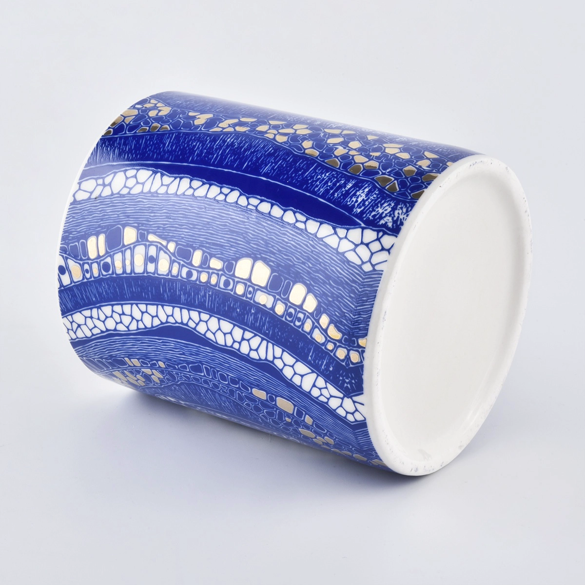 Wholesales empty decorative cylinder blue ceramic candle holders 10 oz 12 oz