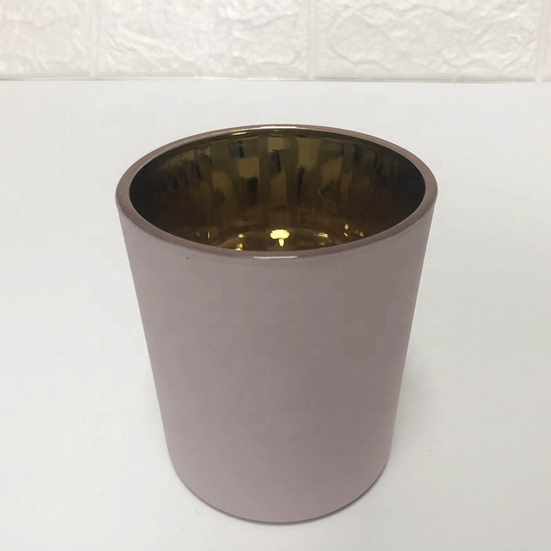 8oz 10oz Matte Pink Glass Candle Holders With Gold Plating Inside