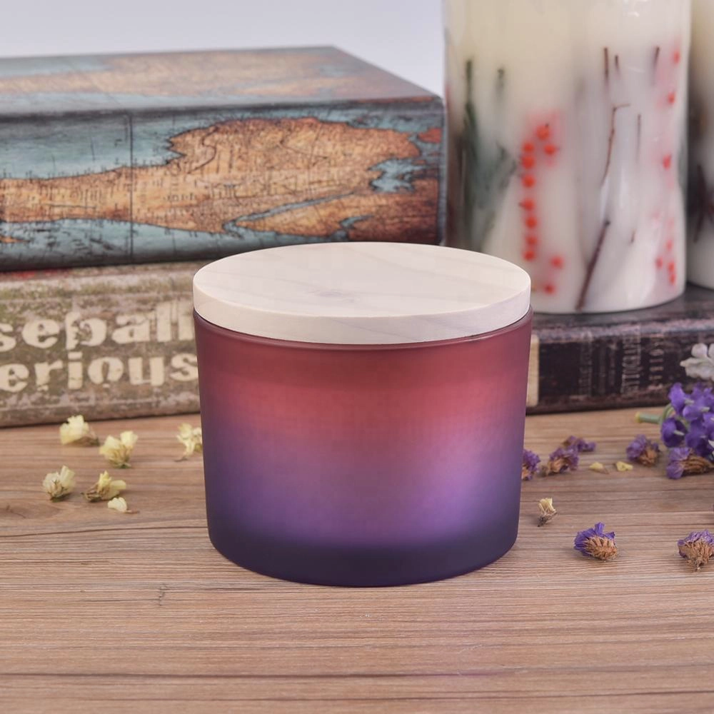 Wholesales 10oz iridescent glass candle jar with wood lid