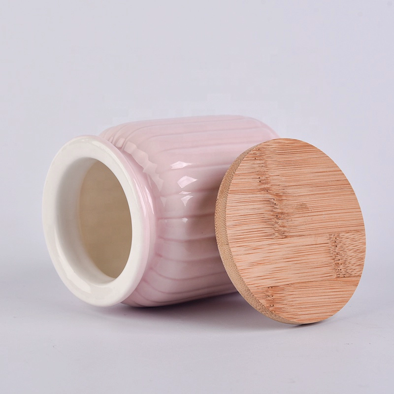 300ml Pink Ceramic Candle Jars With Bamboo Lids