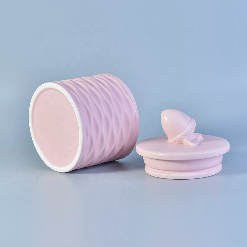 Unique Embossed Candle Container Ceramic With Lids