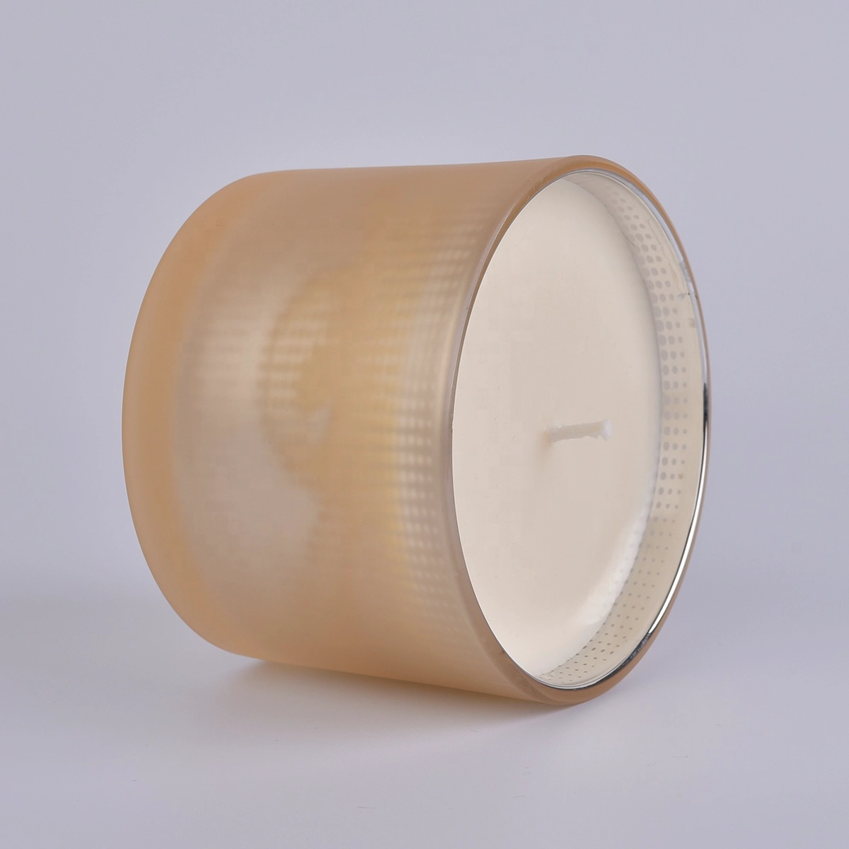 Sunny new design electroplating custom glass candle holder with wood lid