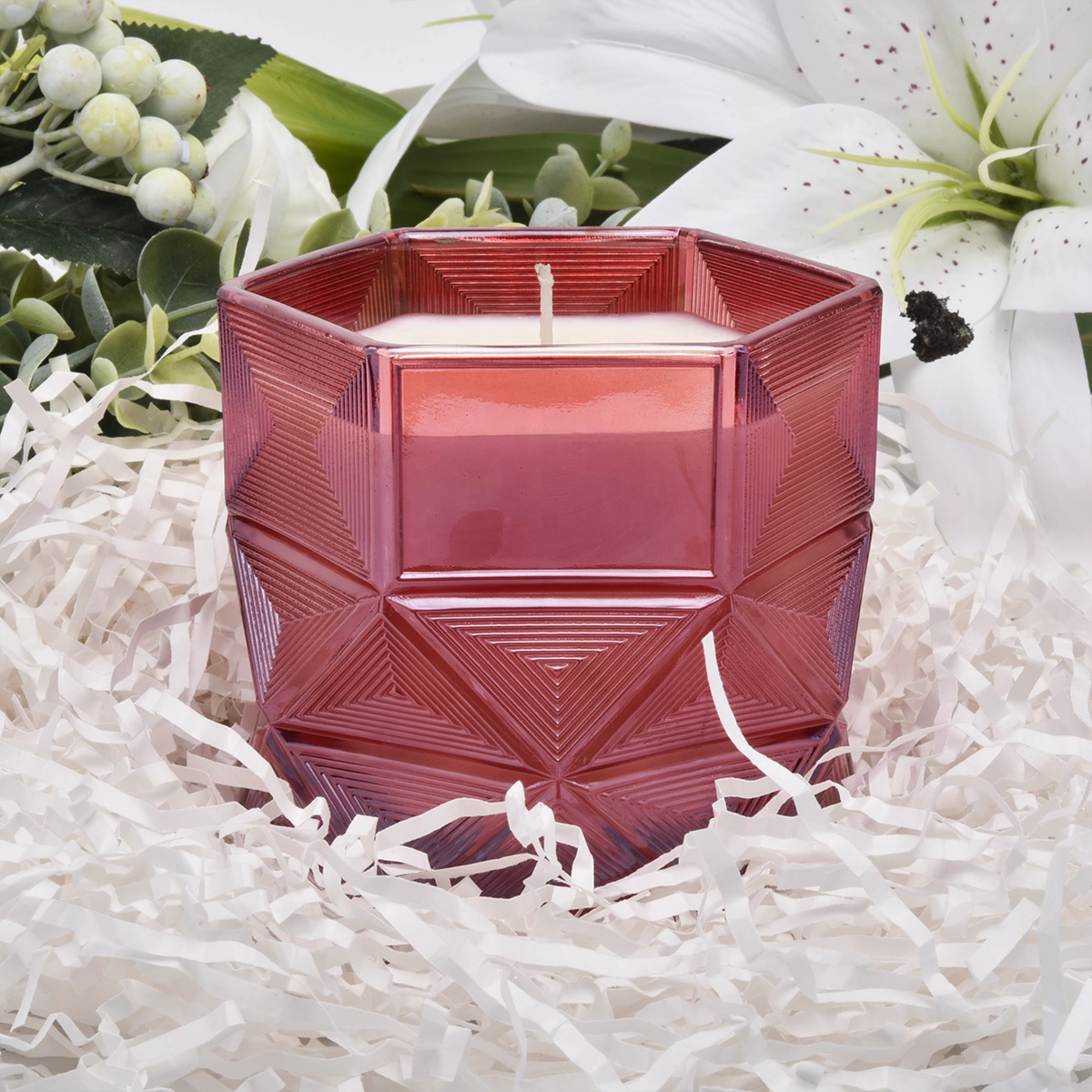 Wholesales christmas Custom Hexagon candle glass holder 10oz 20oz