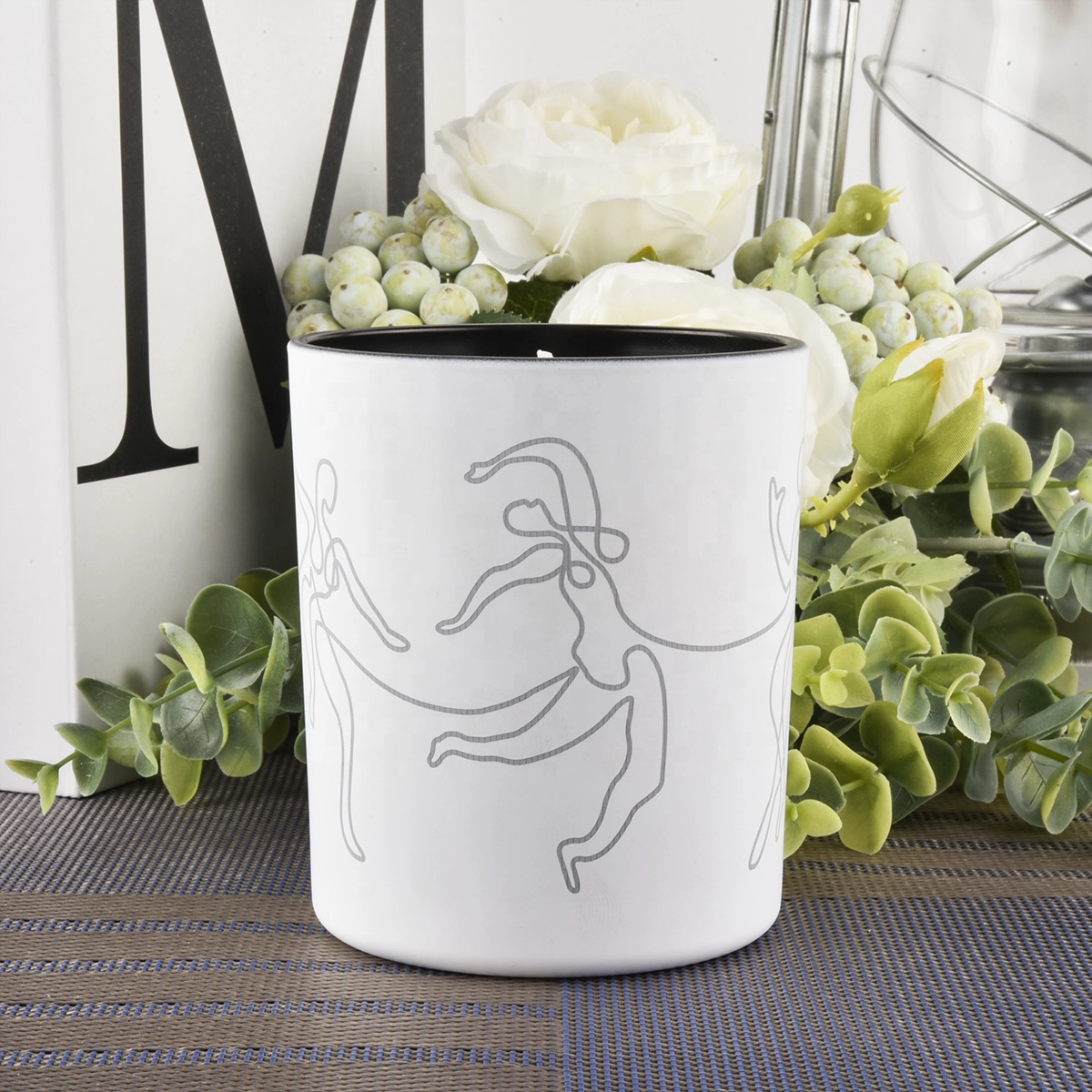 Christmas Matte White Laser Engraving Glass Jars For Candle