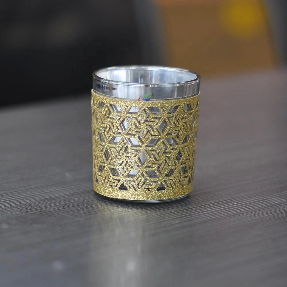 Sunny tealight Custom gold woven glass candle jar