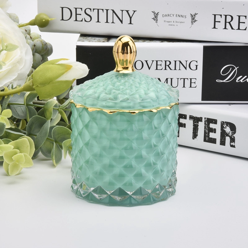 Customized GEO Glass Candle Jar With Lids