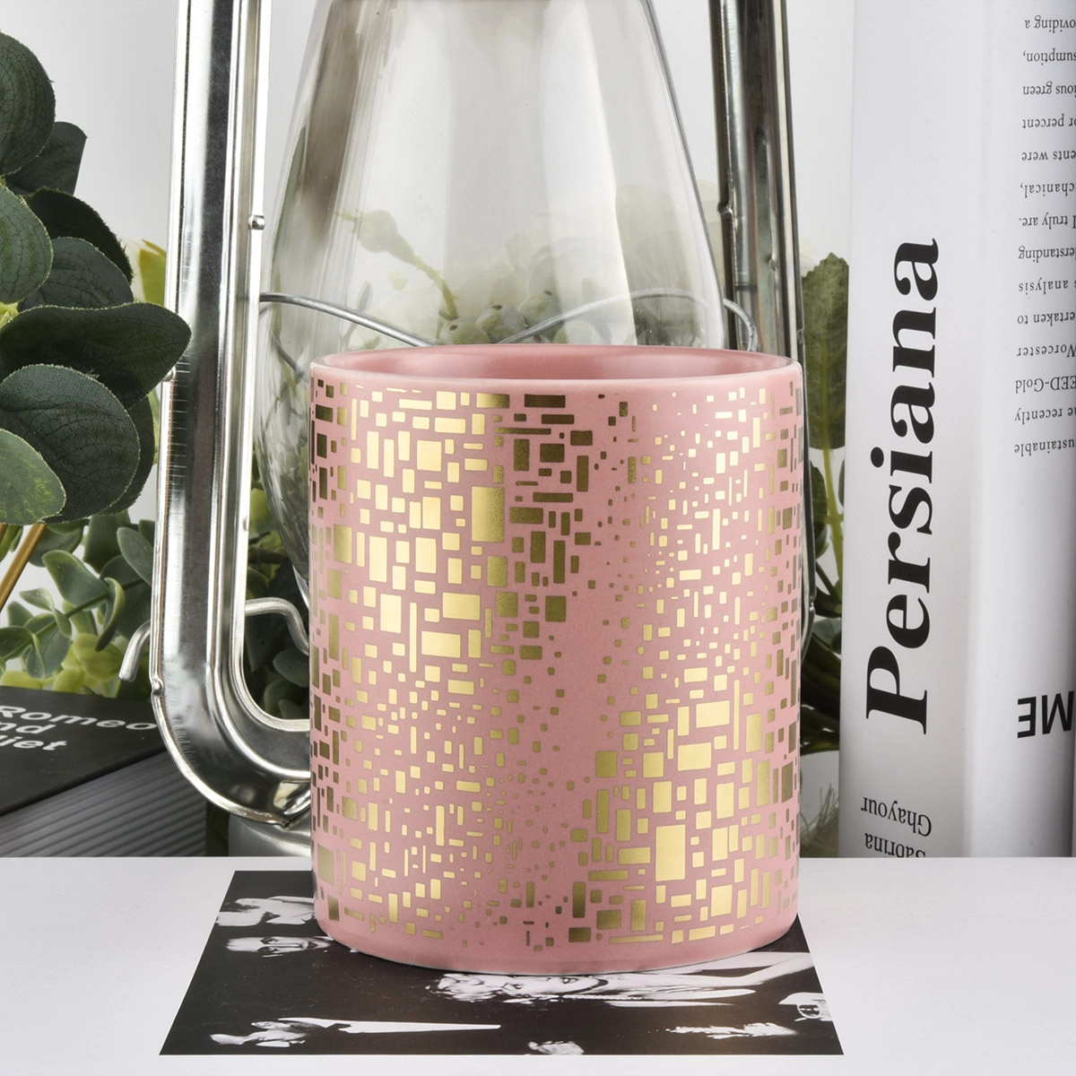 Bulk luxury print pink ceramic jar candle vessel