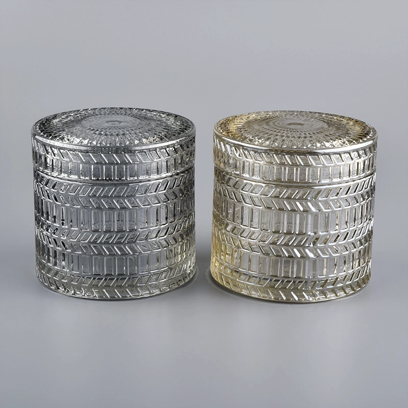 Wholesale luxury embossed glass candle jar with lid