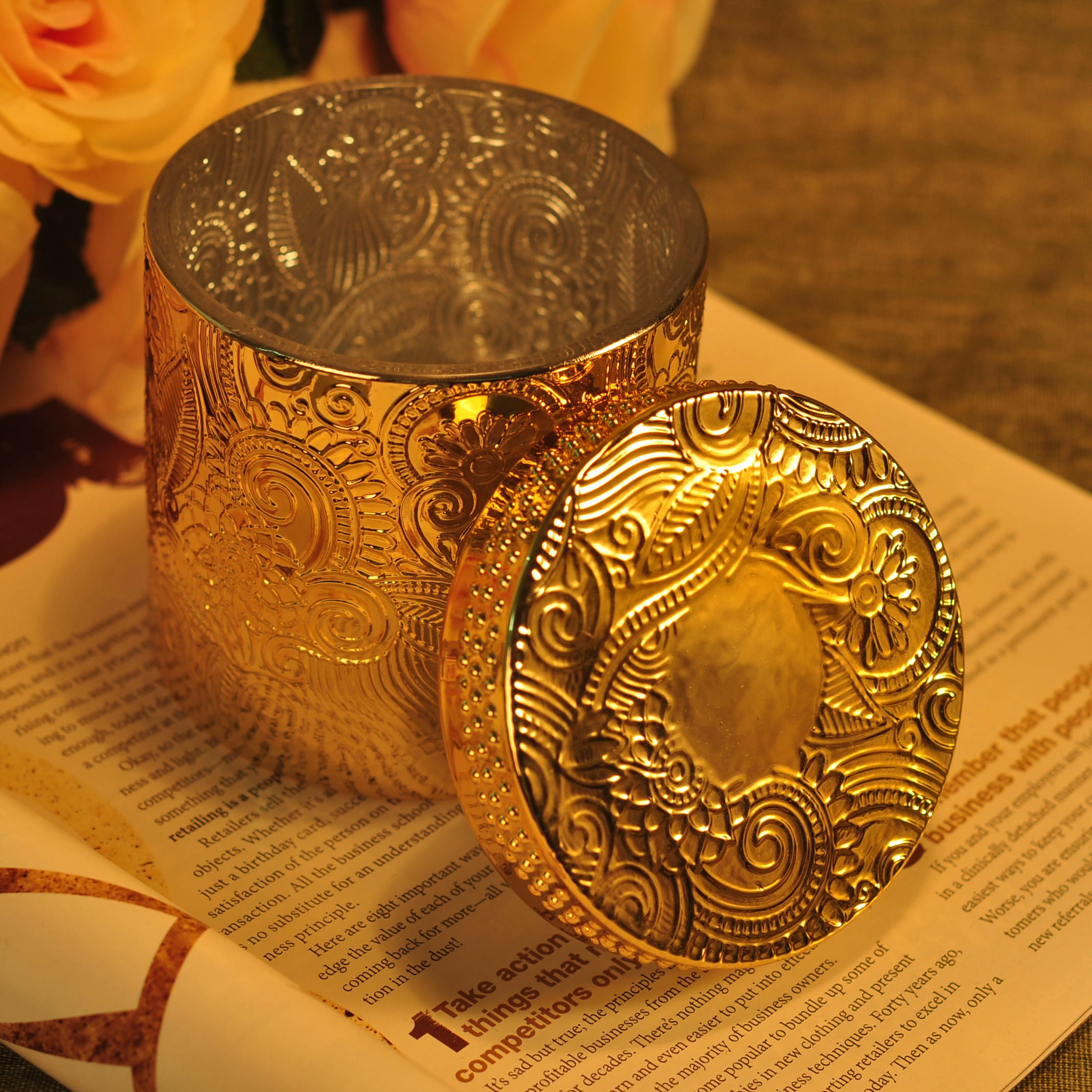 Sunny hot sales gold custom glass candle holder with glass lid