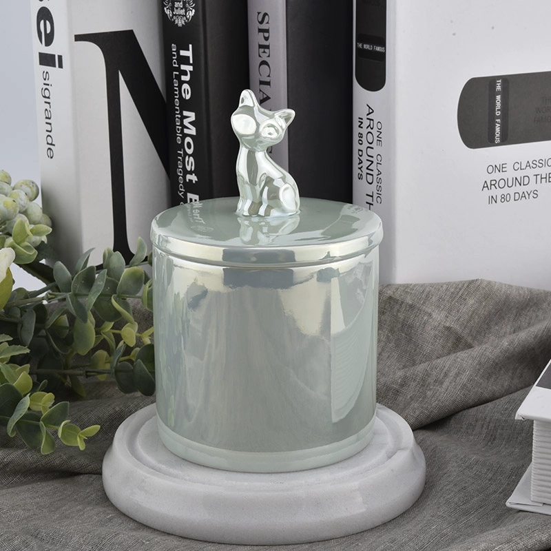 Beautiful New Arrival Iridescent Ceramic Candle Jar With Lids