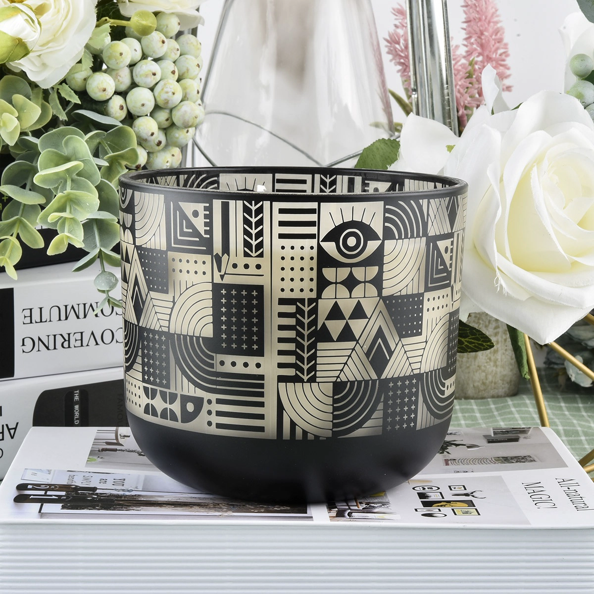 Wholesales empty tealight decorative black ceramic candle holder jar