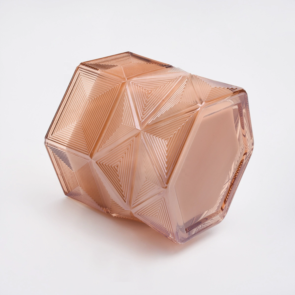 Luxury amber Hexagon decorative candle glass holder container