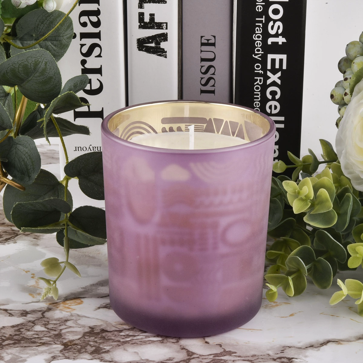 8 oz 12 oz empty purple matte glass candle holder home wedding decoration