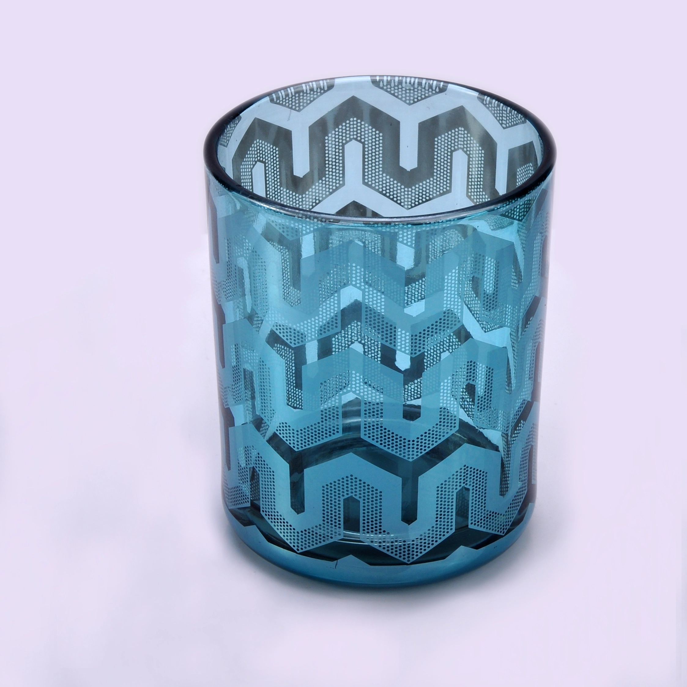 Luxury empty glass candle jar with laser engraved pattern for candle making