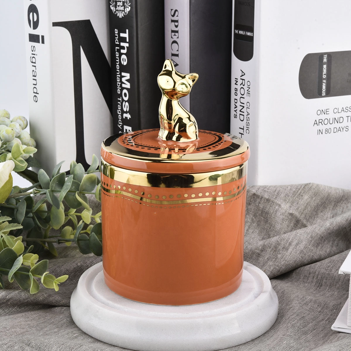8 oz 10 oz Luxury empty plating custom ceramic candle jars with metal lid