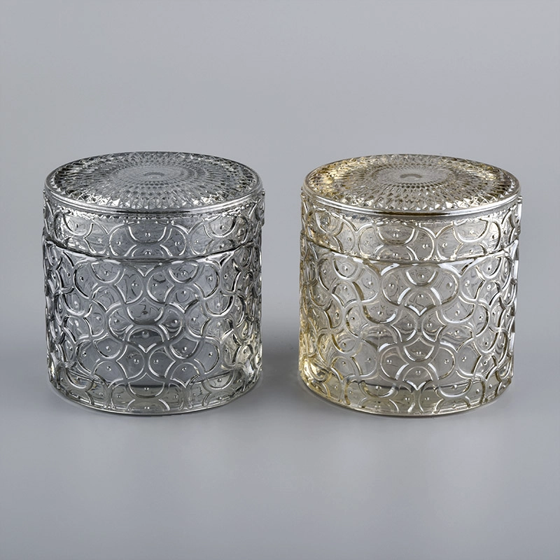250ml Embossed Glass Candle Jar With Lids