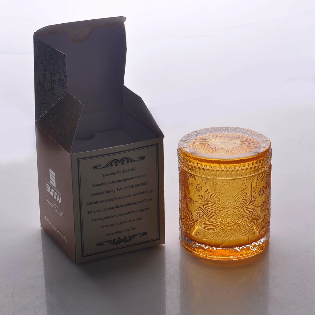 Wholesale high quality flower pattern glass candle jar with lid