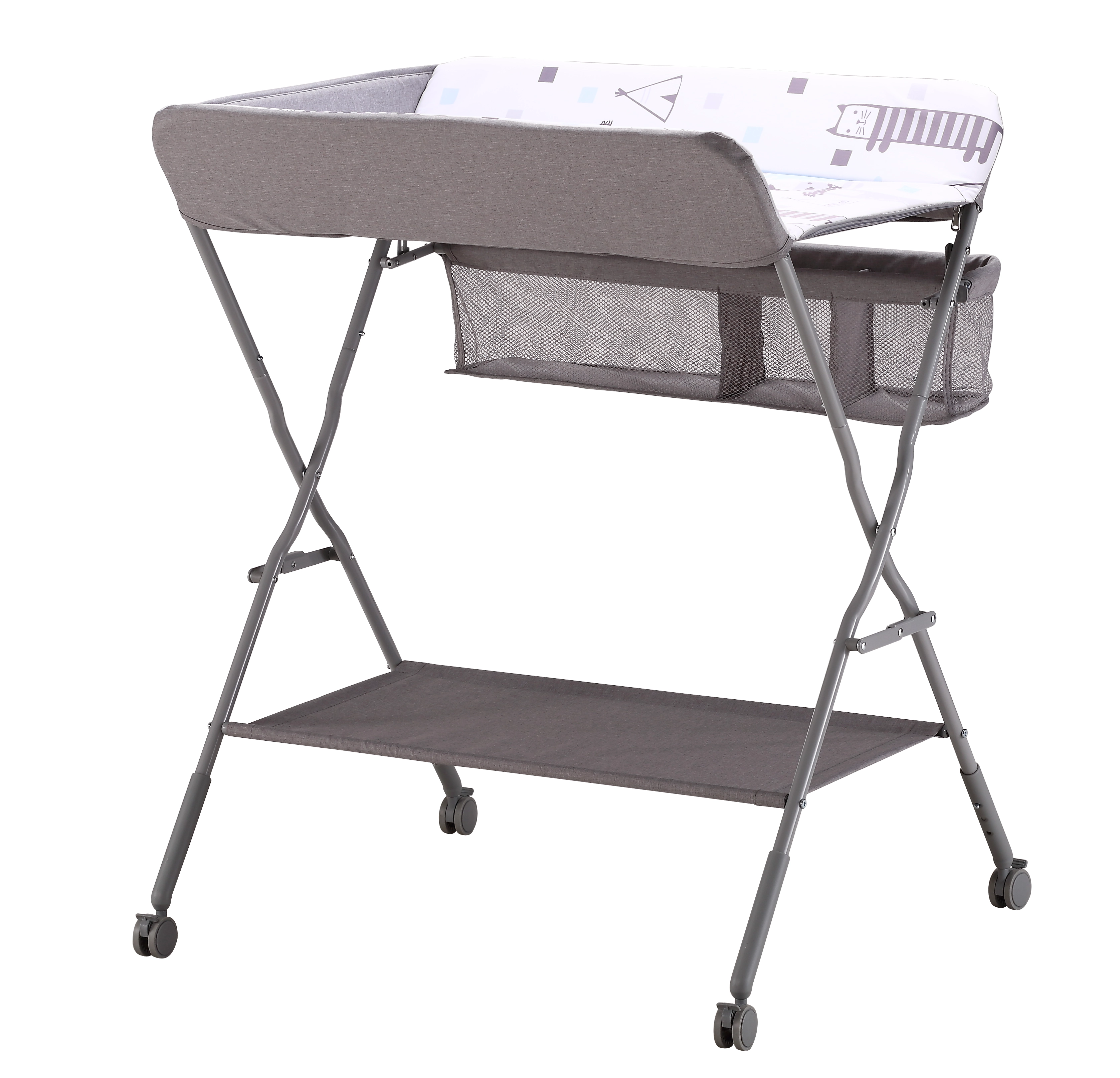 China Ontwerpers luiertafels Fabriek nieuw design babykamer tafel Babyverzorgingsartikelen Baby badkamer luiertafel met 2 stuks of 4 stuks wielen fabrikant