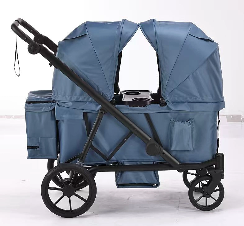 China double seater aluminum tube trailer baby wagon 3rd canopy  with foottrests manufacturer