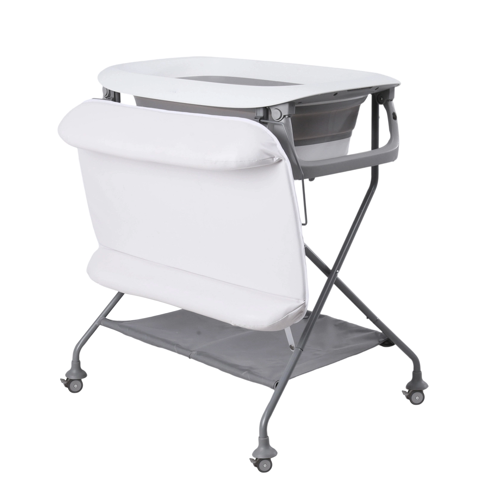 China Foldable Baby Changing Table with Bathtub, Portable Space-Saving Infant Bath Station with Storage Basket manufacturer