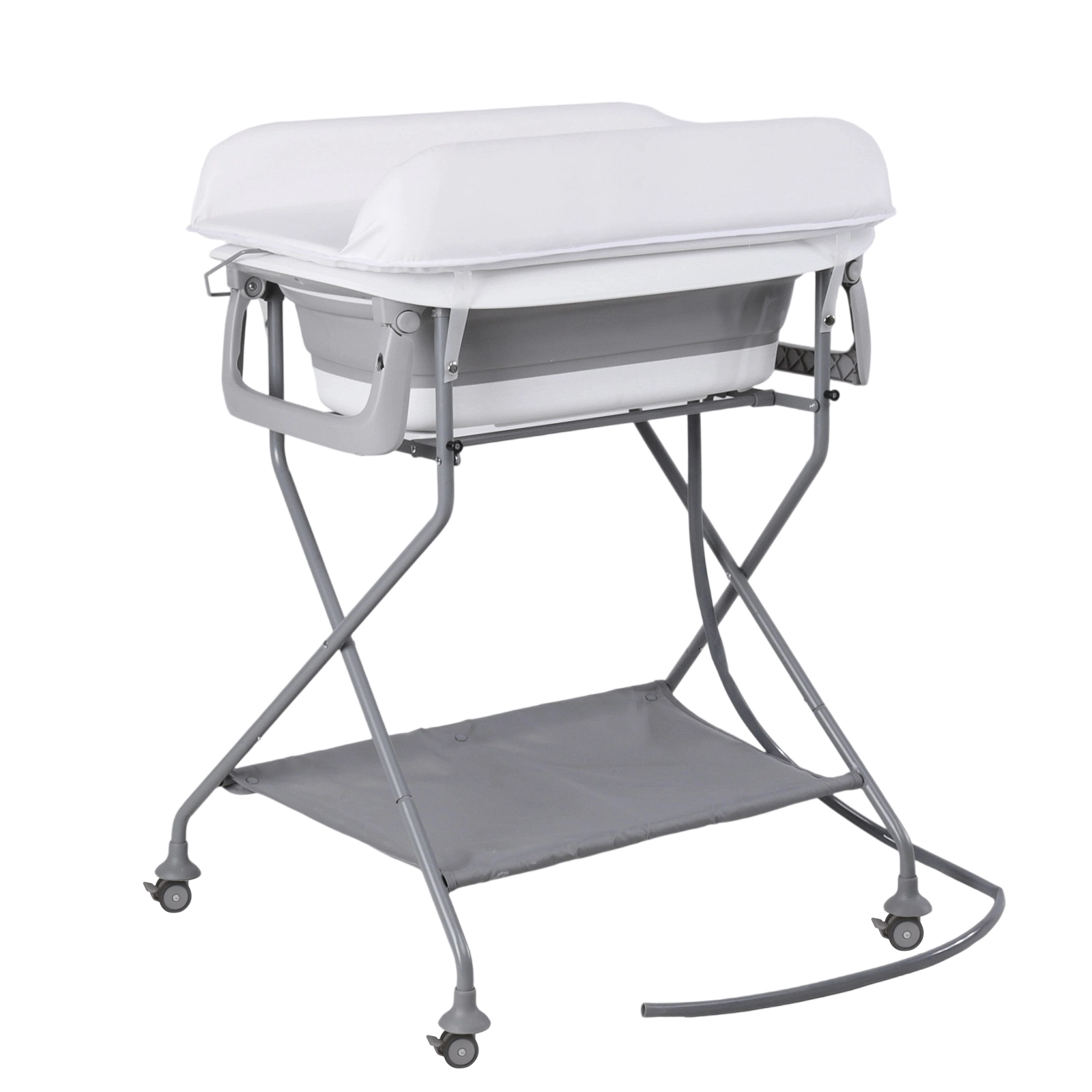 China Multifunctional Baby Bath Changing Station Foldable Steel Frame Newborn Bathtub Care Table manufacturer