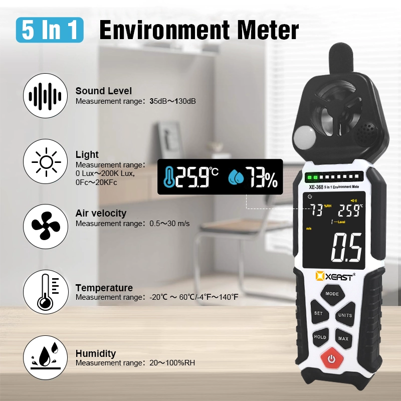China XEAST XE-368 5-in-1 High Accuracy Environmental Tester with Three-Color Alarm  Multifunctional Handheld Meter manufacturer