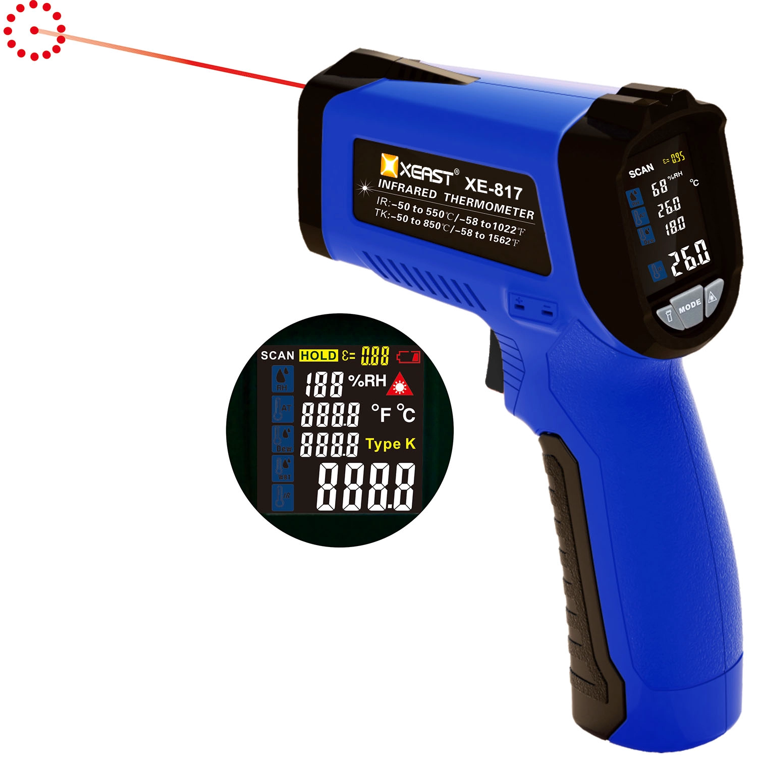 China XE-817 Hot-Selling 6 1 LCD Display Infrared Thermometer Backlight Plastic Material Temperature Humidity Meter OEM Customizable manufacturer
