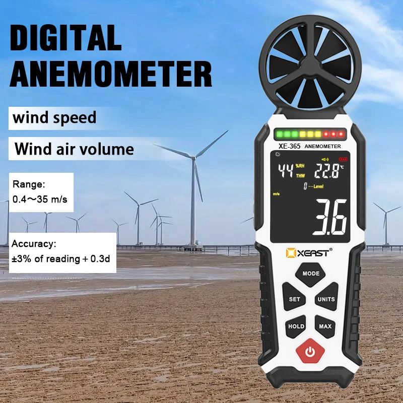 China XE-365 Professional Handheld Digital Anemometer with Thermometer Vane Measuring Wind Speed and Temperature for Worldwide manufacturer