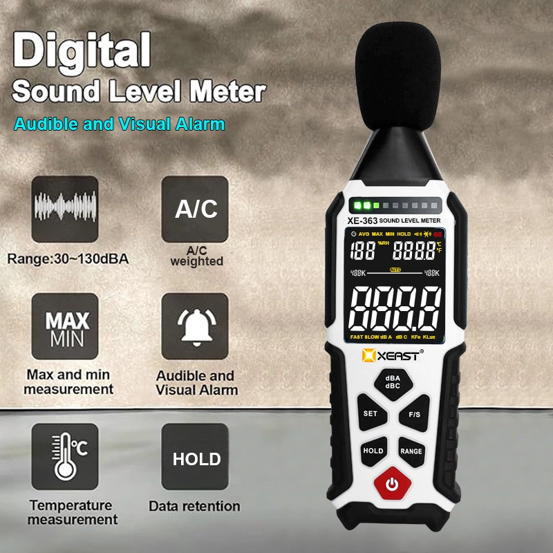 China XE-363 Professional Noise Tester Digital Decibel Meter Home Ambient Sound Level Meter 30-130dB Noise Detector DBA/dBC Accuracy manufacturer