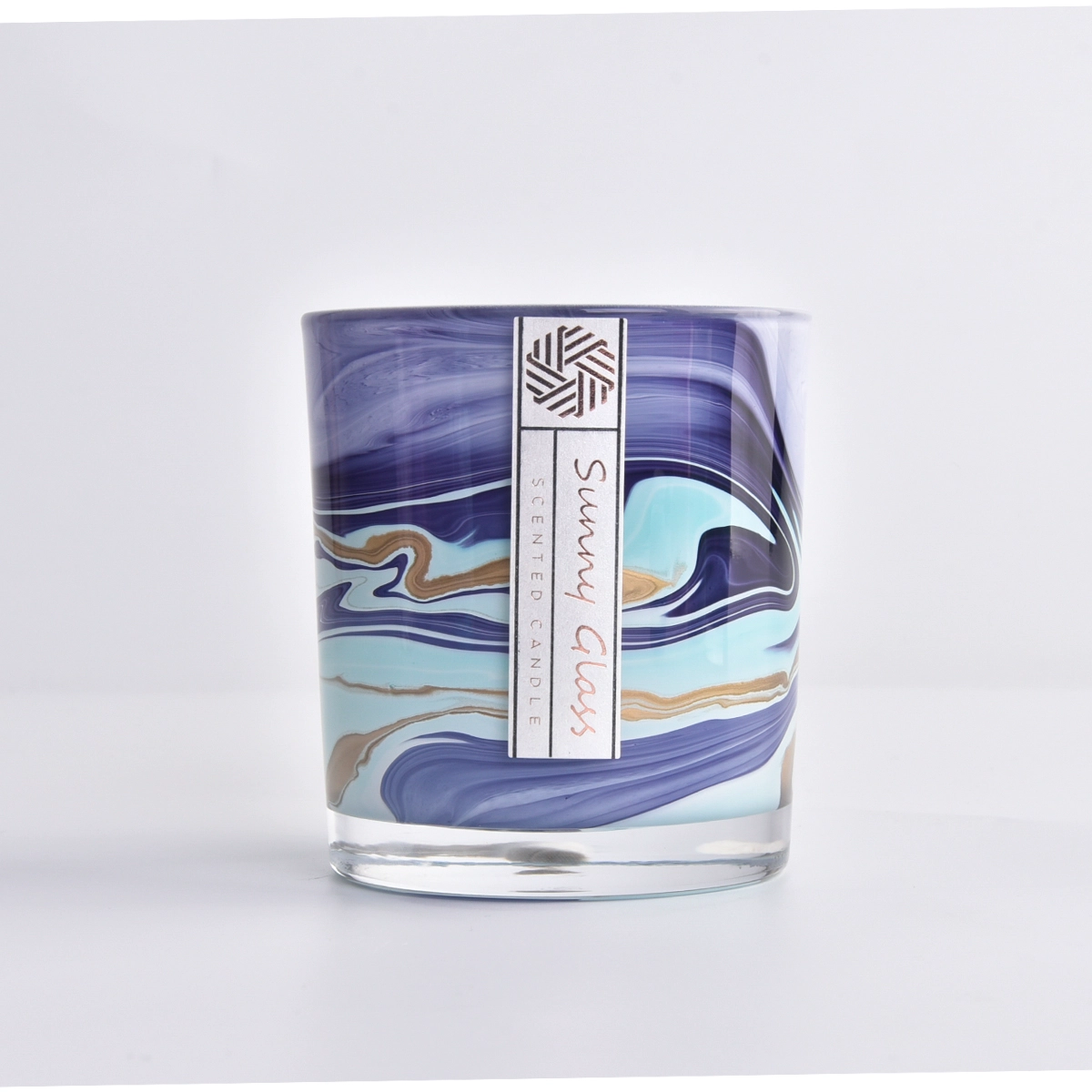 Elegant marbled blue glass reed diffuser bottle and glass candle holder